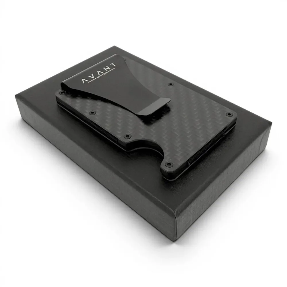 NEW Avantwood Matte Carbon Fiber Black Money Clip Wallet RFID & AirTag Clip